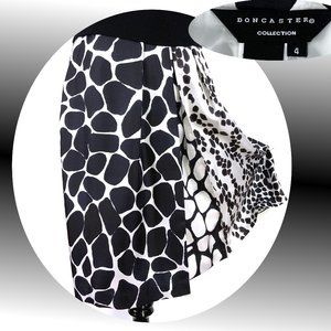 New Doncaster Black White Mix Print Silk Skirt 4-6